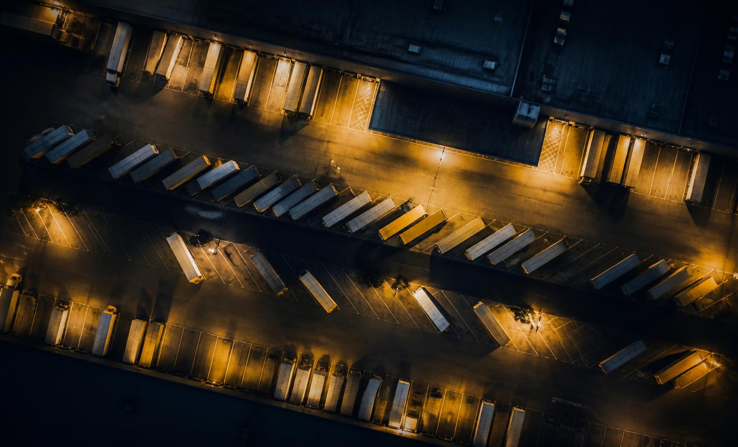 Trailer yard viewed from above at night